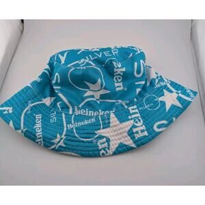 Heineken Silver Bucket Hat Reversible White Blue Stars Sun Protection Soft